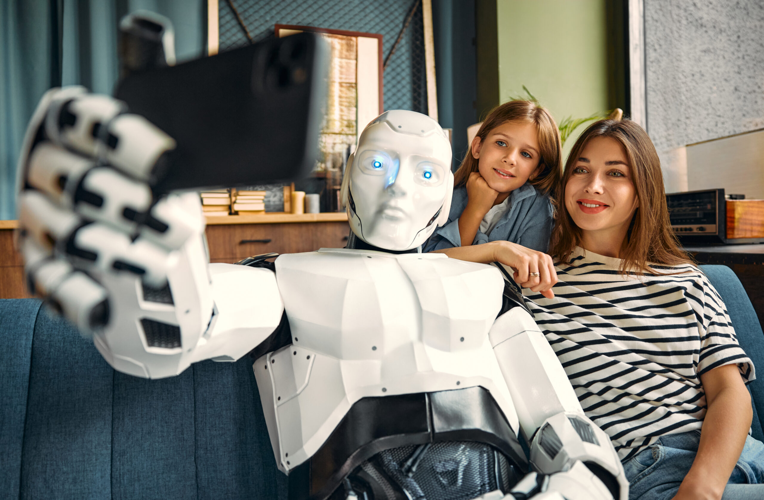 Roboter macht Selfie mit Kindern